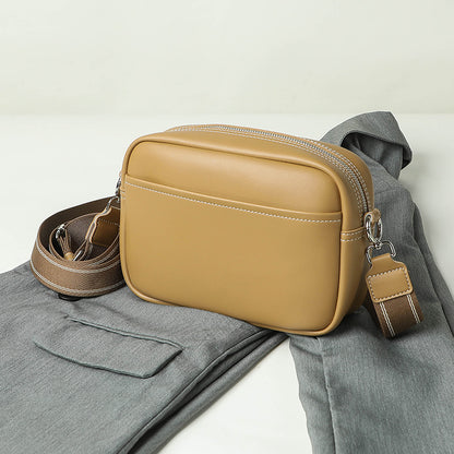 Women Fashion Casual Solid Color Rectangle Wide Strap Crossbody Bag