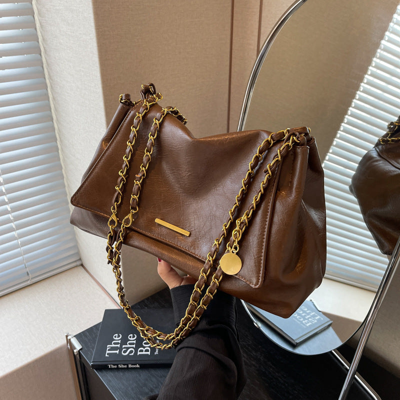 Sac à bandoulière rétro à chaîne pour femme, grande capacité, automne et hiver 