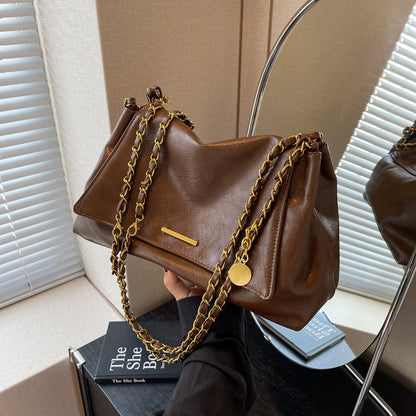 Sac à bandoulière rétro à chaîne pour femme, grande capacité, automne et hiver 