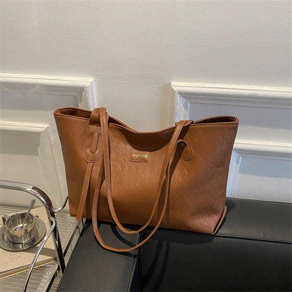 Women Fashionable Simple Solid Color Large Capacity PU Tote Bag