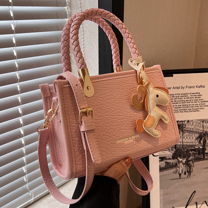 Sac à bandoulière carré en PU pour femme, à la mode, avec pendentif en forme de poney, avec poignée 