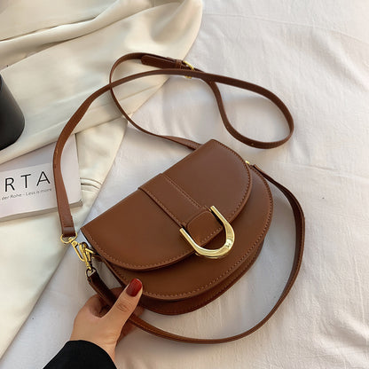 Sac à bandoulière demi-rond à rabat en PU pour femme, couleur unie, tendance 