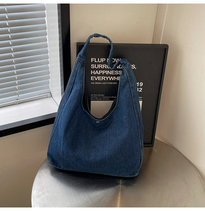 Sac à bandoulière décontracté rétro en jean de grande capacité 