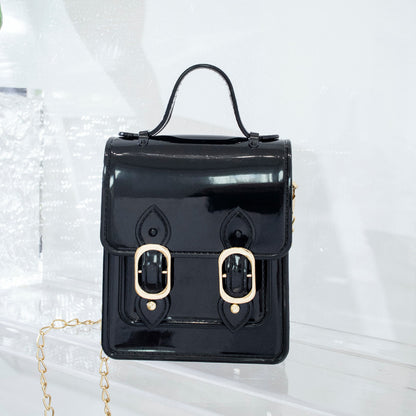 Women Fashion Solid Color PVC Silicone Square Mini Chain Crossbody Bag