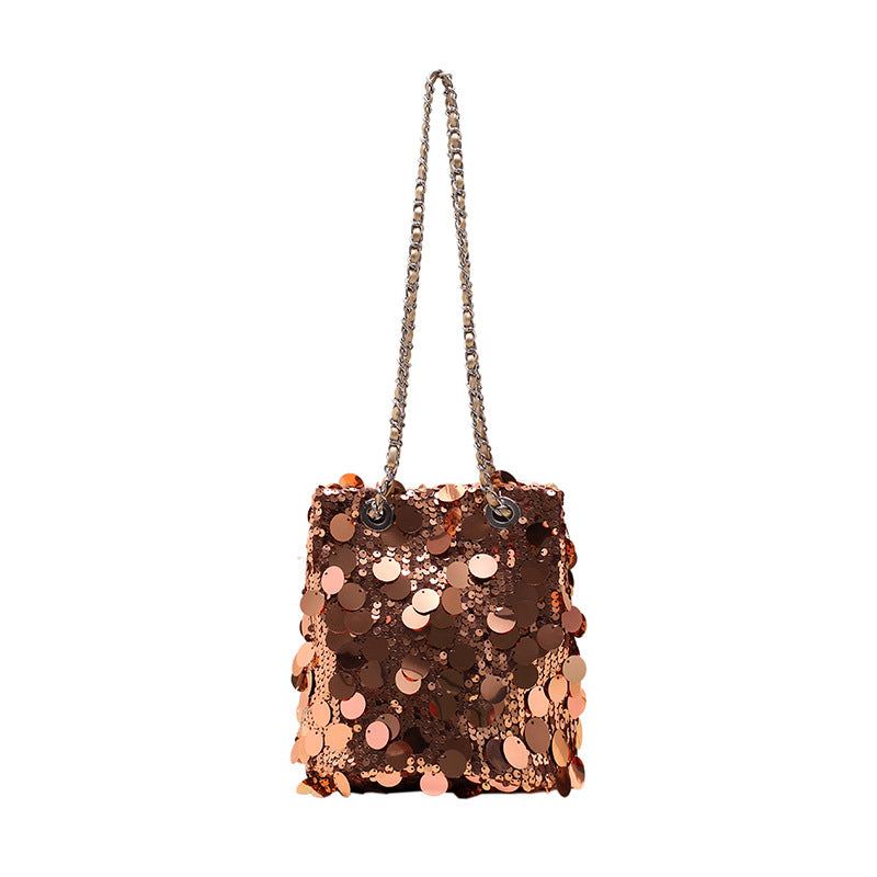 Sac seau à bandoulière à paillettes pour femme 