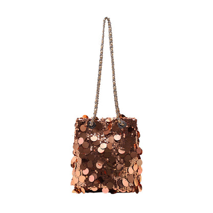 Sac seau à bandoulière à paillettes pour femme 