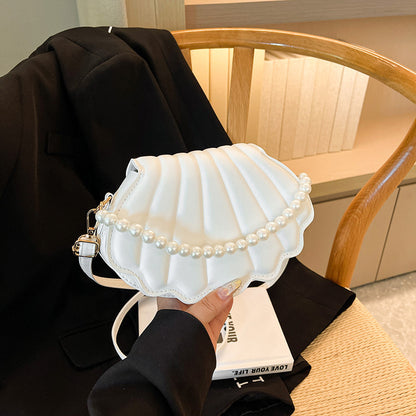 Fashion Solid Color Pearl Chain Shell Shoulder Bag