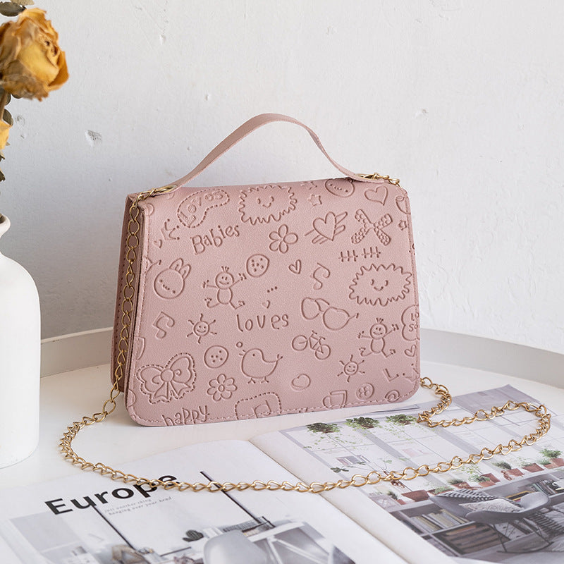 Women Fashion Heart Bow Cloud Embossed Flap Chain Square Crossbody Bag