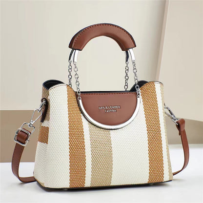 Sac à main carré tissé à blocs de couleurs pour femmes, grande capacité 