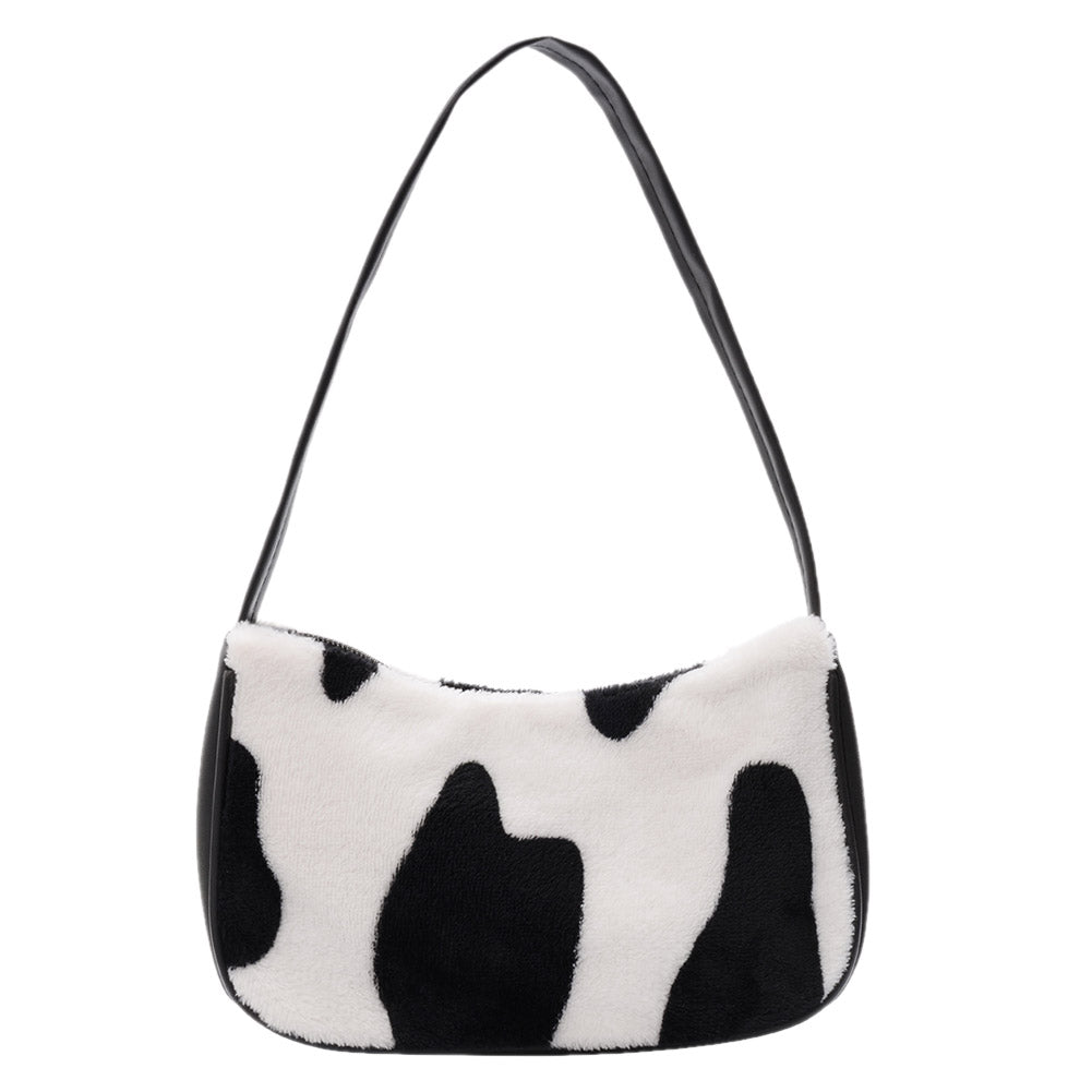 Women Fashion Chic Zebra Cow Pattern Plush Underarm Bag