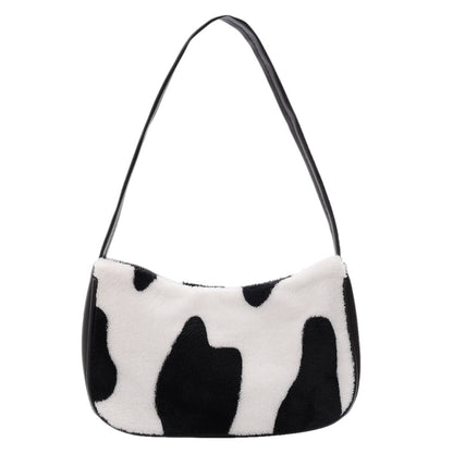 Women Fashion Chic Zebra Cow Pattern Plush Underarm Bag