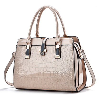 Women Fashion Bright Leather Large Capacity Crocodile Print Square Handbag