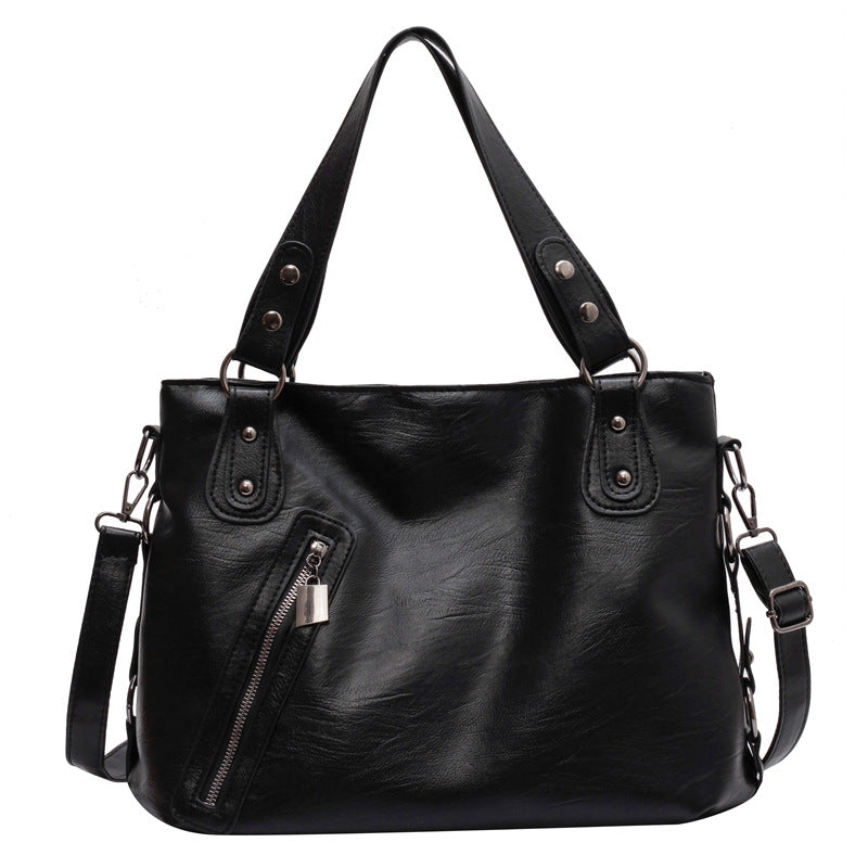 Women Fashionable Large Capacity Stud Zip PU Tote Bag