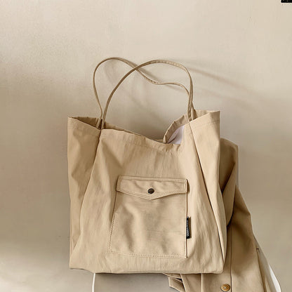 Women Casual Design Solid Color Canvas Large Capacity Shoulder Handle Tote Bag
