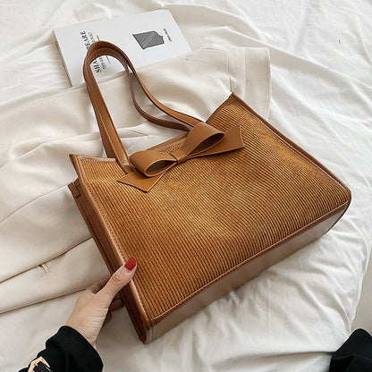 Summer Women Fashionable Solid Color Bow Decoration Square Large Capacity Tote Bag