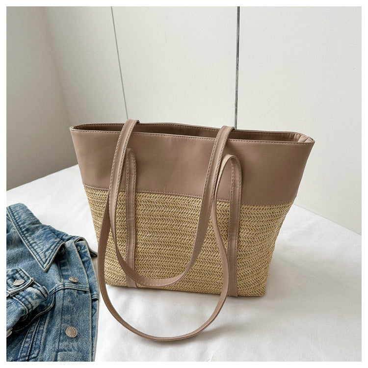 Women Fashionable Straw Woven Large Capacity Shoulder Tote Bag
