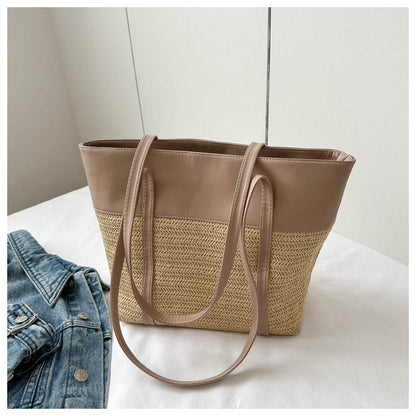 Women Fashionable Straw Woven Large Capacity Shoulder Tote Bag
