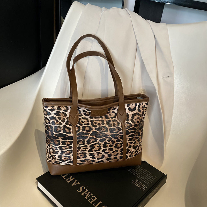 Women Fashion Retro Leopard Pu Tote Bag