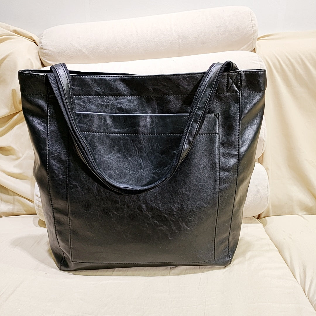 Sac à main en cuir souple pour femme, style vintage, ciré, grande capacité, tendance 