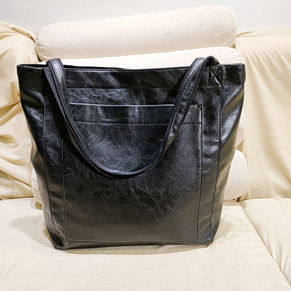 Sac à main en cuir souple pour femme, style vintage, ciré, grande capacité, tendance 