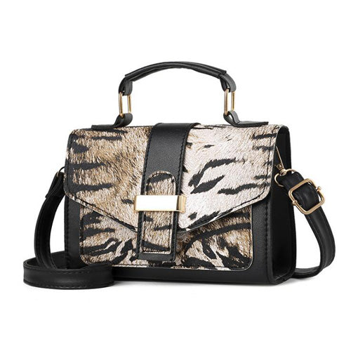 Women Vintage Flap Buckle Design Zebra Pattern PU Crossbody Bag