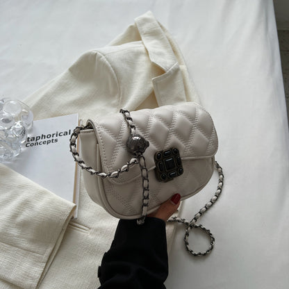 Women Casual Simple Solid Color Embroidery Chain Crossbody Bag