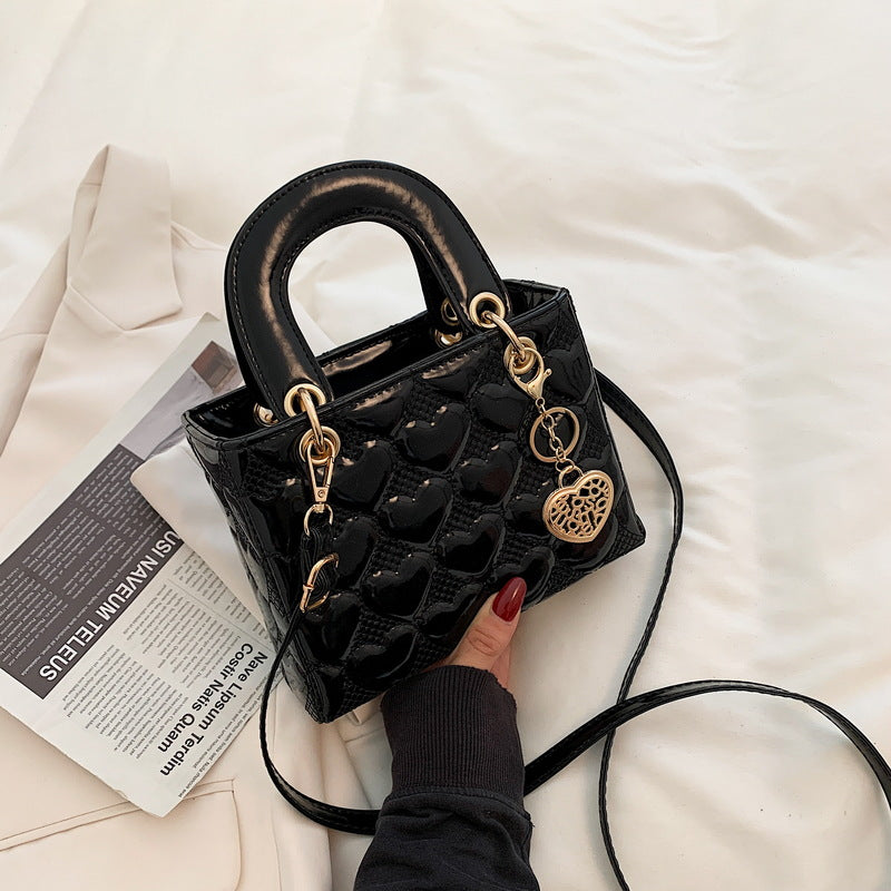 Women Fashion Heart Diamond Square PU Handle Crossbody Bag