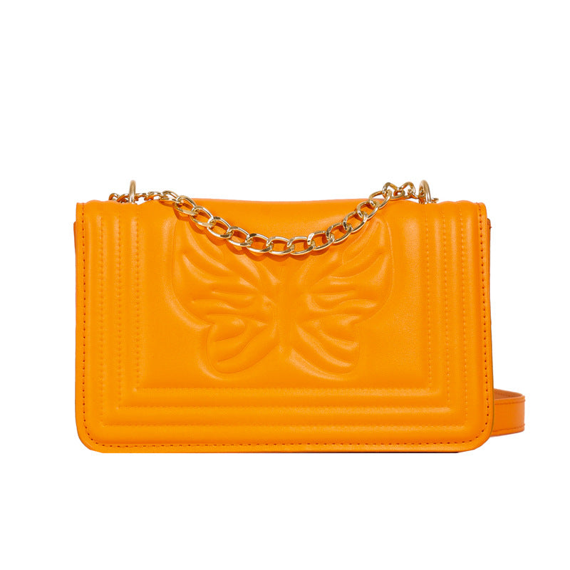 Sac à bandoulière carré tendance en relief avec motif papillon de couleur unie 