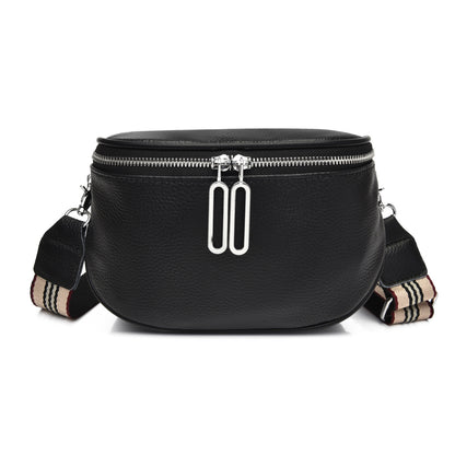 Women Fashion Casual PU Zipper Wide Strap Crossbody Bag