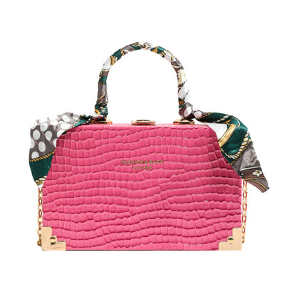 Women Fashionable Simple Square Silk Scarf Decorative Chain Crossbody Bag