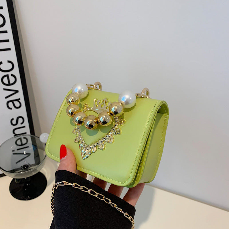Women Fashion Elegant Heart Pearl Handbag Crossbody Small Square Bag