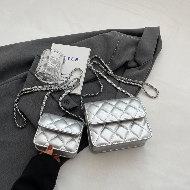 Women Fashion Casual Solid Color Rhomboid Chain Crossbody Bag