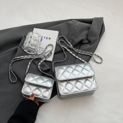 Women Fashion Casual Solid Color Rhomboid Chain Crossbody Bag