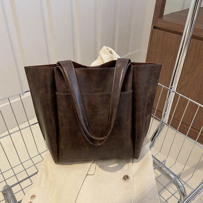Women Retro Casual Simple Solid Color Large Capacity Tote Bag