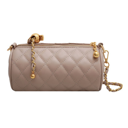 Women Fashion Casual Solid Color Rhomboid Cylinder Chain Crossbody Bag