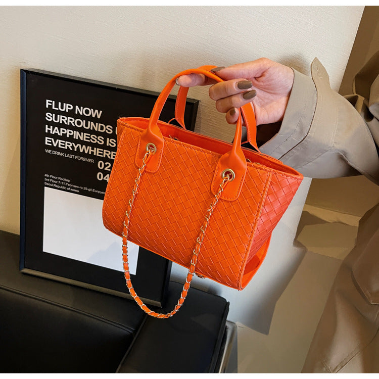 Women Fashion Large Capacity Woven Square Chain Handle Shoulder Bag