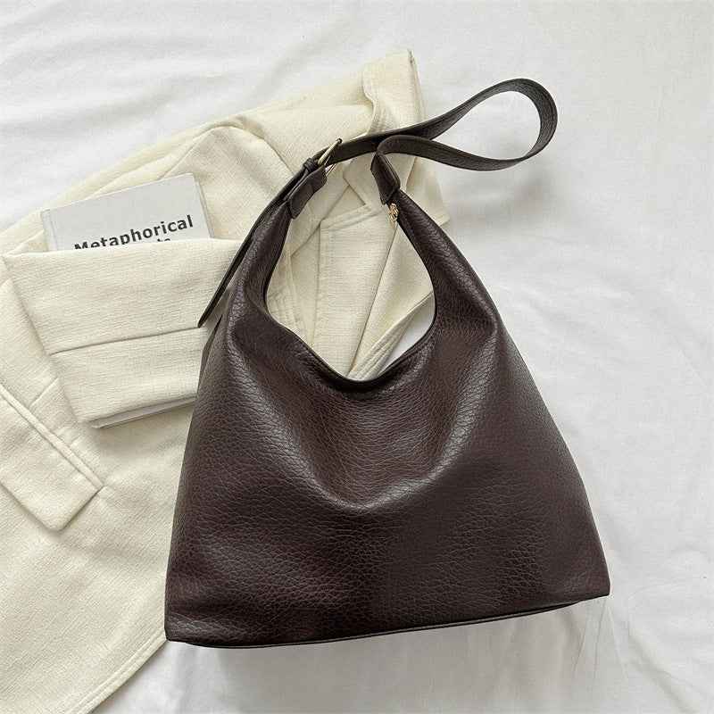 Women Fashion Retro Solid Color Large Capacity PU Tote Bag
