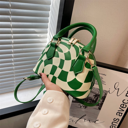 Women Chic Zipper Design Shell ShapedColor Blocking PU Handle Bag