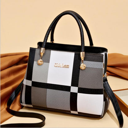 Women Elegant Color Blocking Large Capacity PU Handle Bag