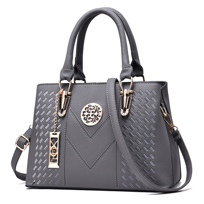 Women Elegant Pendant Decoration Zipper Design Solid Color Large Capacity PU Shoulder Bag