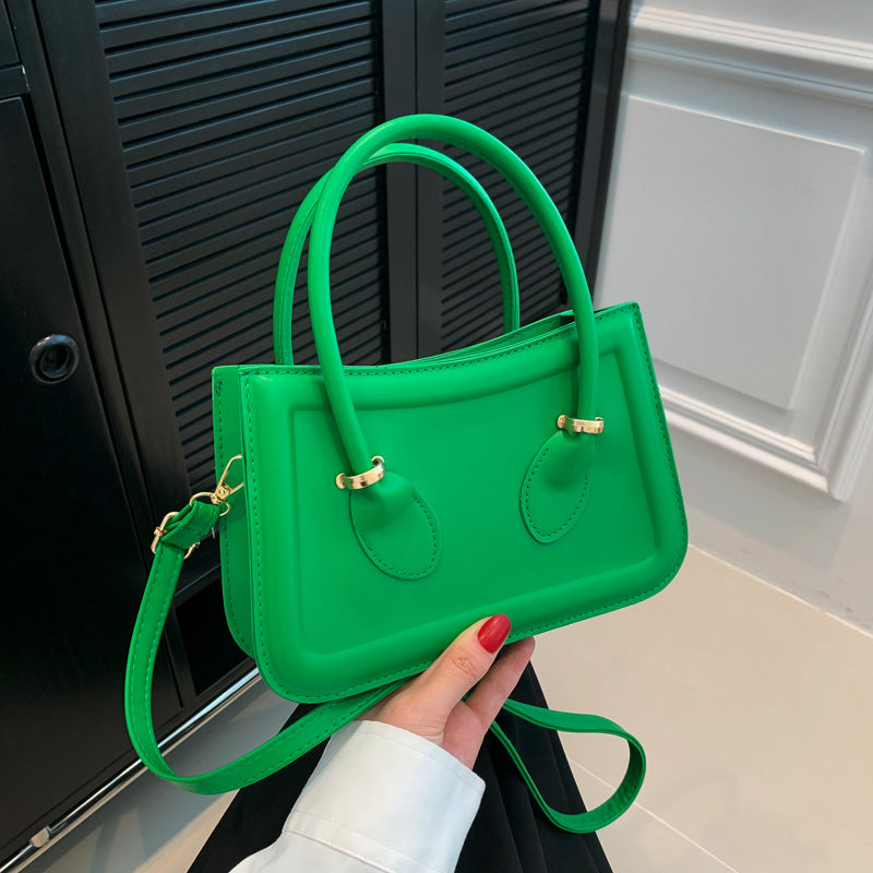 Women Fashion Solid Color Square PU Handle Crossbody Bag