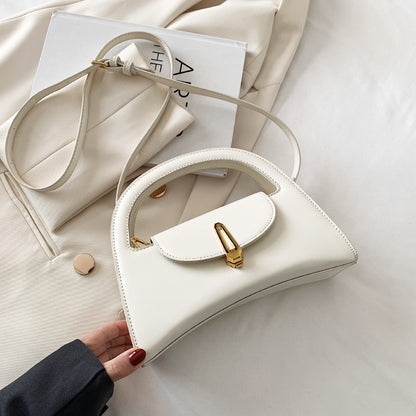 Women Chic Flap Buckle Design Solid Color PU Handle Bag