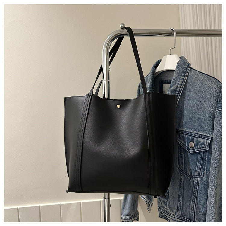 Women Fashionable Solid Color Large Capacity PU Tote Bag