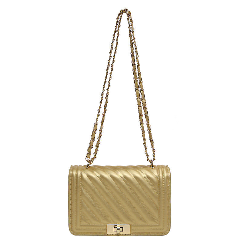 Sac à bandoulière carré décontracté pour femme, couleur unie, simple, avec boucle et chaîne 