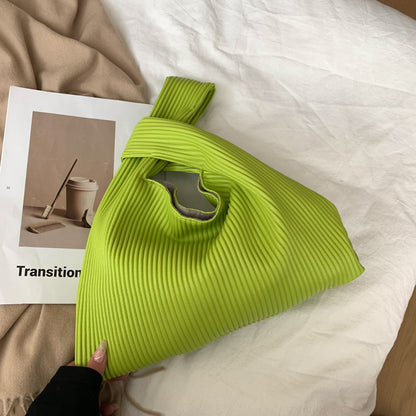 Women Creative Crease Design Solid Color Large Capacity PU Handle Bag