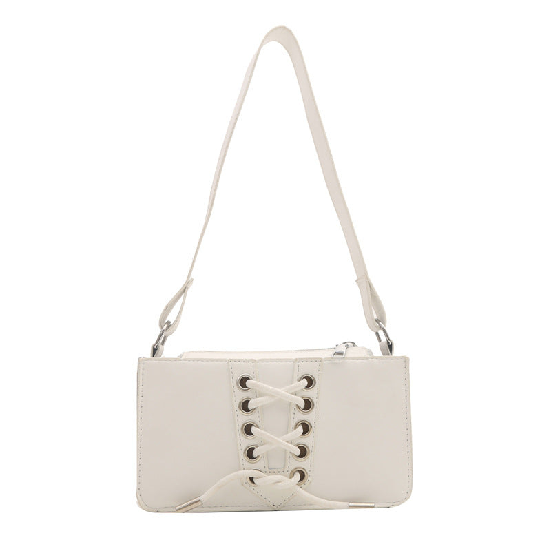 Sac à bandoulière carré à lacets de couleur unie 