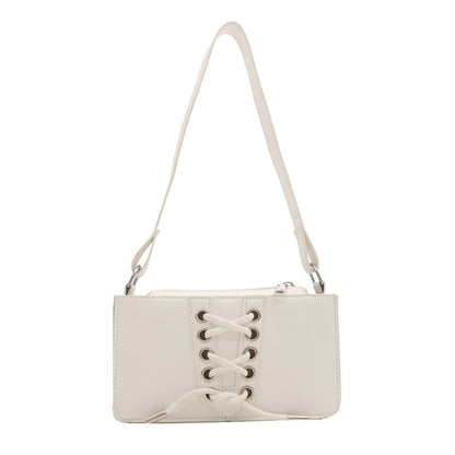 Sac à bandoulière carré à lacets de couleur unie 