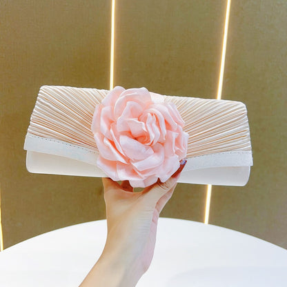 Women Fashion Elegant Solid Color Floral Pleated Evening Bag