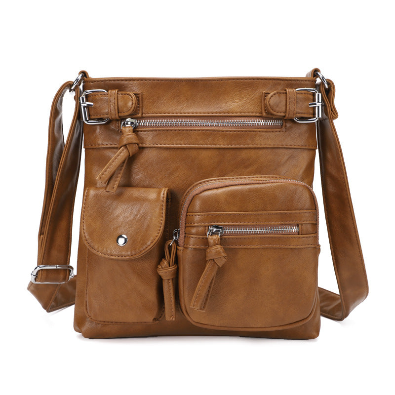 Sac à bandoulière carré en PU à fermeture éclair multi-poches rétro pour femme 