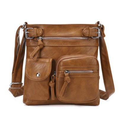 Sac à bandoulière carré en PU à fermeture éclair multi-poches rétro pour femme 